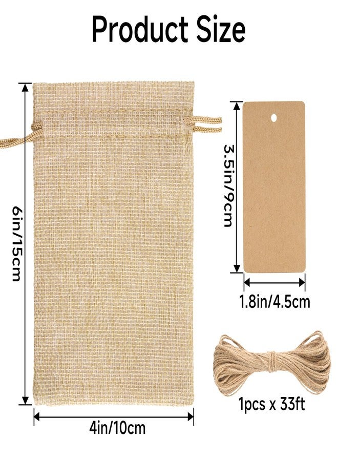 joycraft 24Pcs Burlap Gift Bags - 4x6In Drawstring Linen Pouches with Tags, Small Burlap Favor Bags for Jewelry, Candy, Chocolate, DIY craft - Image 2